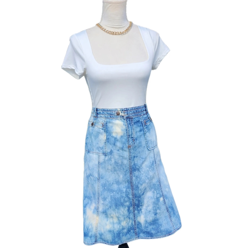 Upcycled, Sigrid Olsen bleach dyed paneled Jean Skirt. Size: 6